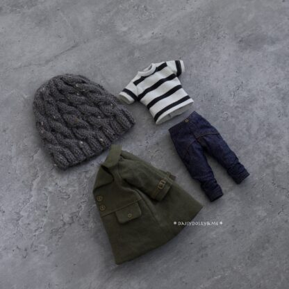 Jacket, Short Sleeve T-Shirt, Lightweight Denim Pants, Knitted Hat