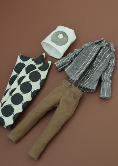 Long Sleeve Collar Cotton Shirt, No Sleeve Crop Top, Skinny Pants, Head Band - Image 3