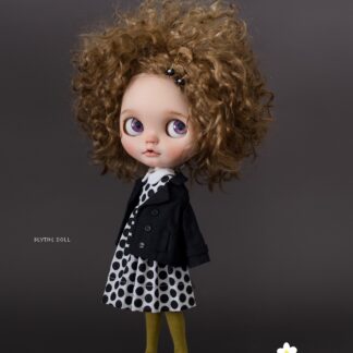 Double Breasted Blazer, Short sleeve dress, Over knee High Socks, Beaded Flower Hair Pin