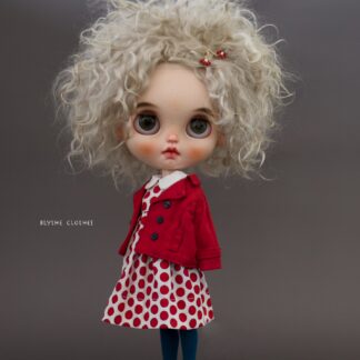 Double Breasted Blazer, Short sleeve dress, Over knee High Socks, Beaded Flower Hair Pin