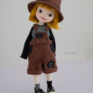 Jacoosun Doll Cat Mo 3.0 Outfit 4-Piece ( Bucket Hat, Overall, Raglan T-shirt, Socks)